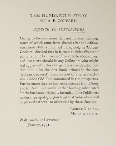 Coppard, A.E. - Count Stefan ... Limited Edition (of 600 numbered copies). frontis. and text illus. (by Robert Gibbings); original cloth backed marbled / patterned boards, gilt lettered spine, d/wrapper. Golden Cockerel